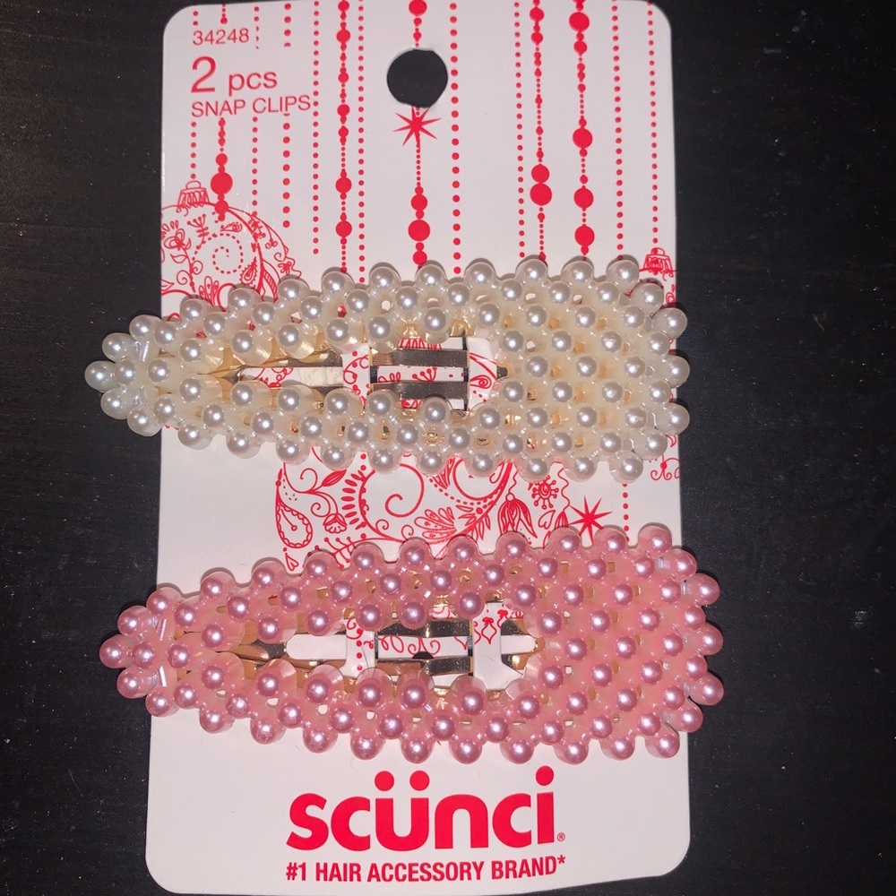 scünci Pearl Hair Clips - Brand New! Pink & White